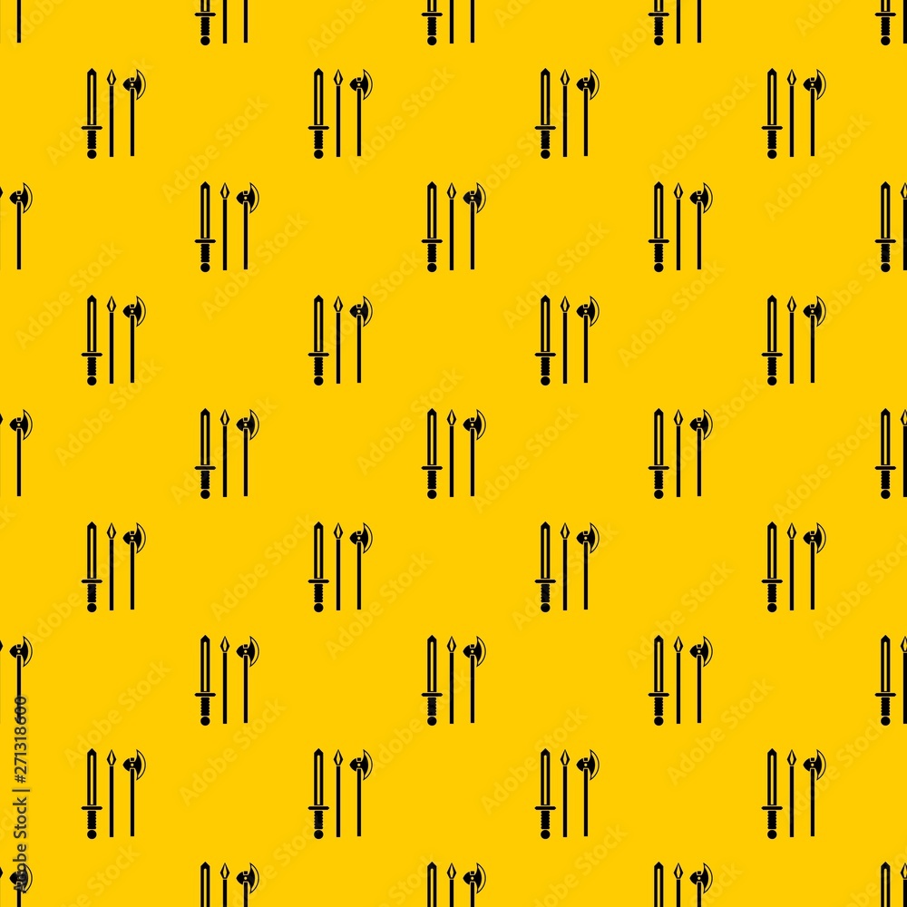 Poster ancient weapon sword, pick and axe pattern seamless vector repeat geometric yellow for any design
