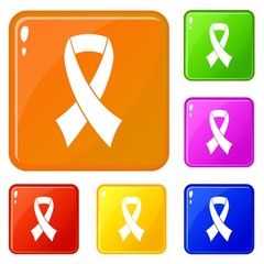 Breast cancer awareness ribbon icons set collection vector 6 color isolated on white background