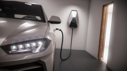 charging electric car generic suv in garage 3d rendering