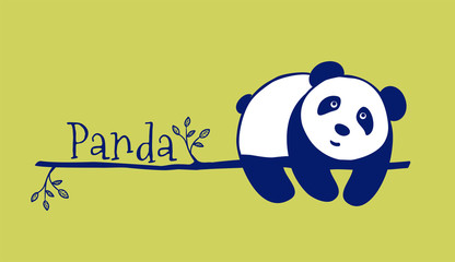 vector illustration cute little Panda bear on a tree branch ,flat design