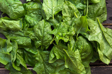 Leaves of green spinach close-up. A bunch of fresh spinach 
