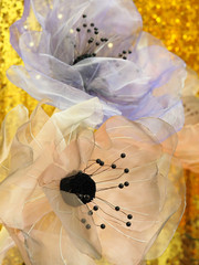 Flowers from organza for interior decoration. 
