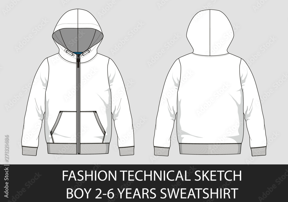 Wall mural Fashion technical sketch boy 2-6 years sweatshirt with hood - Wall murals