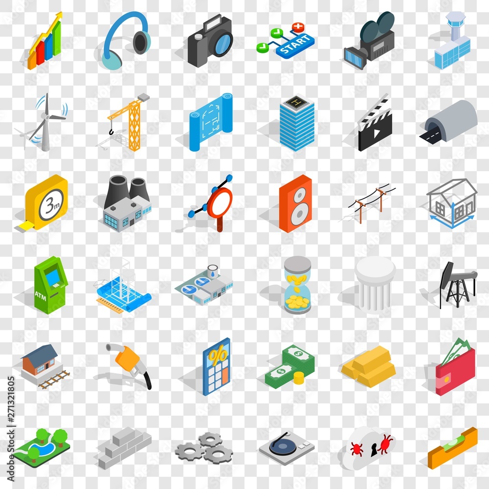 Poster calculator icons set. isometric style of 36 calculator vector icons for web for any design