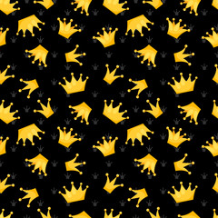 Gold vector crowns on black seamless pattern design. Crown pattern gold seamless illustration