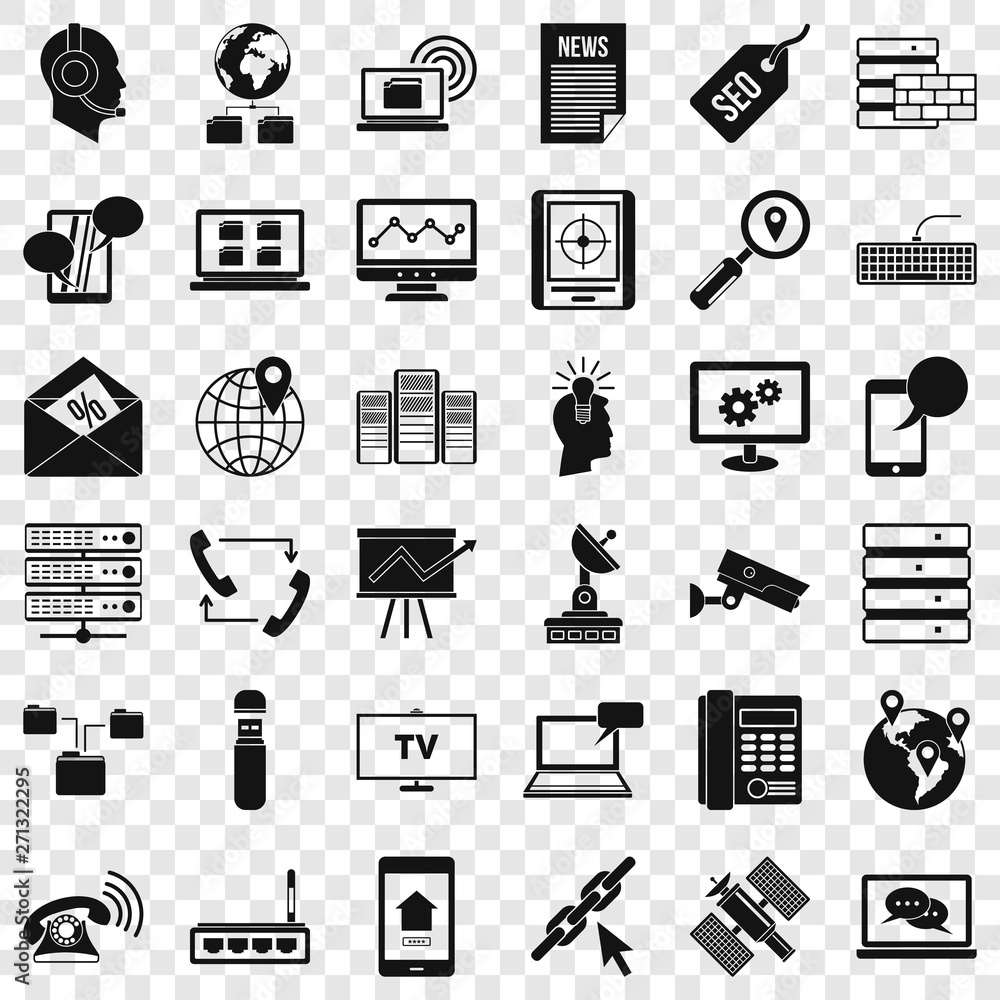 Poster contact icons set. simple style of 36 contact vector icons for web for any design