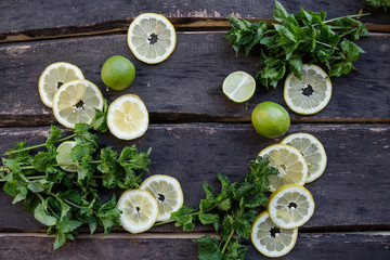 Obraz na płótnie Canvas Lemon and mint. Health care, fitness, healthy nutrition diet concept, top view