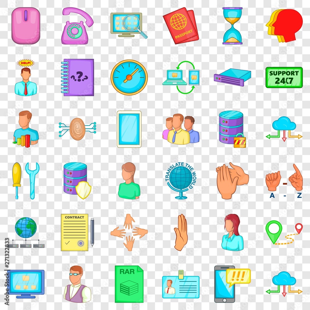 Poster message icons set. cartoon style of 36 message vector icons for web for any design
