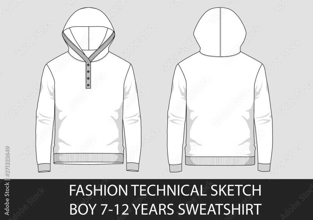 Wall mural Fashion technical sketch for boy 7-12 years sweatshirt with hood - Wall murals