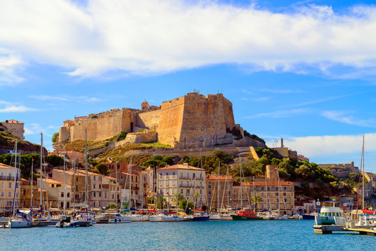 France, Corsica, Bonifacio, harbor below the citadel