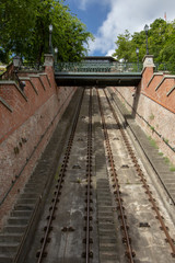 Fototapeta na wymiar Rail of funicular on Castle Hill in Budapest Hungary