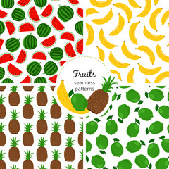 Seamless patterns with exotic fruits banana and pineapple. Seamless pineapple fruit pattern, tropical banana fresh illustration