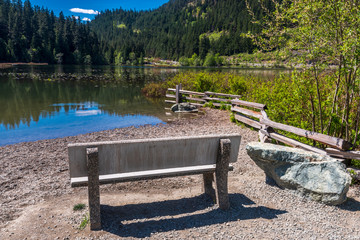 Mountain Lake with Blue Sky in British Columbia, Canada.