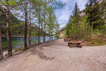 Mountain Lake with Blue Sky in British Columbia, Canada.