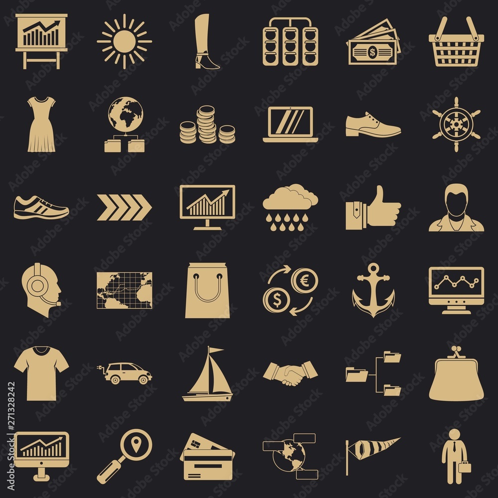 Poster compass icons set. simple style of 36 compass vector icons for web for any design