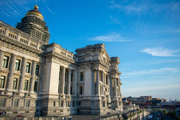 Fototapeta na wymiar Brussels, Belgium - August 11 2018: Brussels justice palace on sunny blue skied day