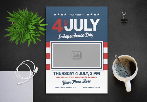 4th of July Flyer Layout with Flag and Photo Placeholder