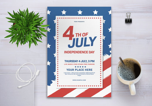 4th of July Flyer Layout with Flag