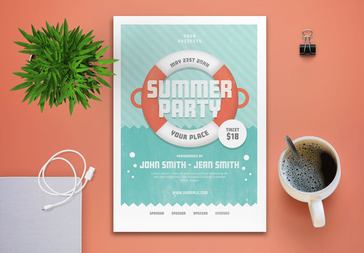 Summer Party Flyer Layout with Underwater Theme