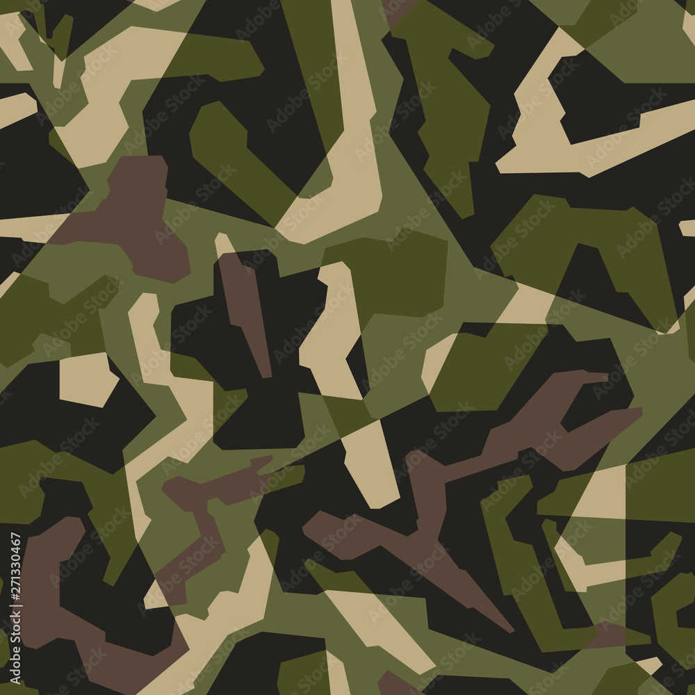 Poster modern geometric style texture military camouflage. repeats seamless army green hunting pattern for  - Posters