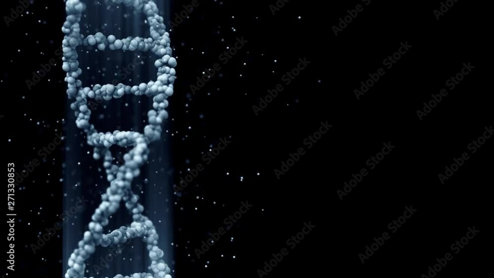 Poster conceptual loopable 3d animation of blue dna molecule model
