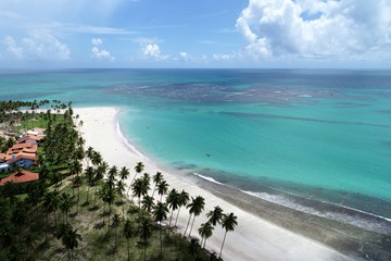 Paradisiac beach with crystal water. Brazillian Caribbean. Carneiro's Beach, Pernambuco, Brazil.  Travel destination. Vacation travel.