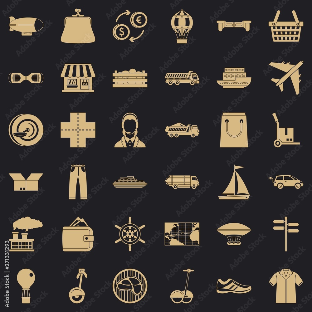 Poster plane delivery icons set. simple style of 36 plane delivery vector icons for web for any design
