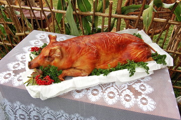 Fried pig on a tray. © wiha3