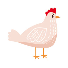 Cute chicken, hen, animal, bird trend cartoon style vector
