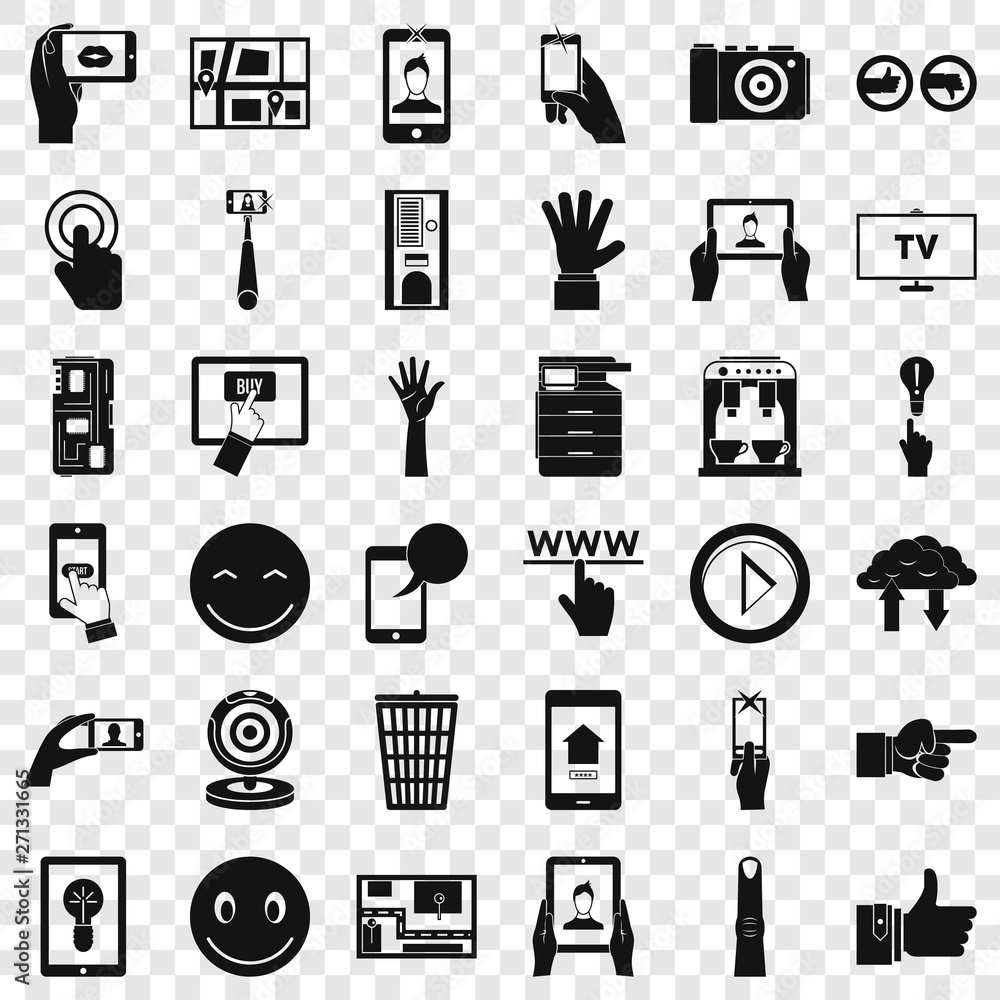 Poster downloading icons set. simple style of 36 downloading vector icons for web for any design