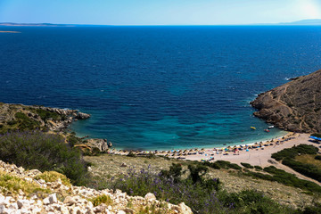 Summer bay shore in the Adriatic sea, Croatia. View from the hill