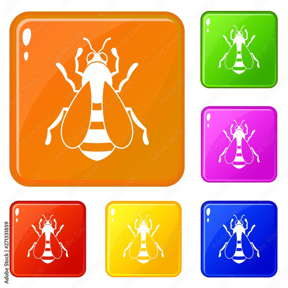 Poster bee icons set collection vector 6 color isolated on white background
