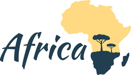 Africa logo. Sky, trees and earth inside the silhouette of the African continent. Pattern for travel or Safari. Icon tourism to Africa.