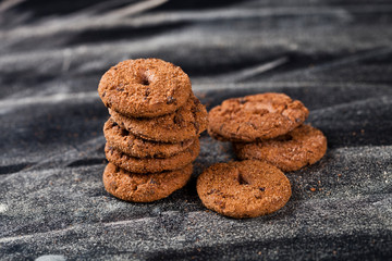 Fototapeta na wymiar Double chocolate chip fresh cookies stack.