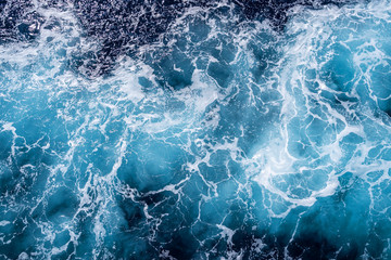Rough deep turquoise and blue Mediterranean sea with white foam texture background - Powered by Adobe