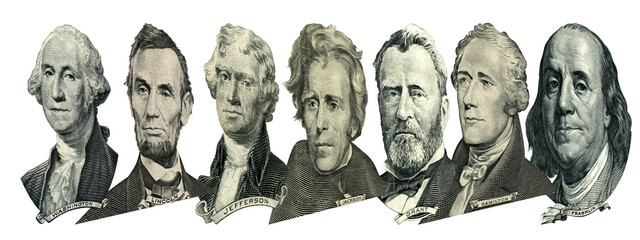 Portraits of presidents and politicians from dollars