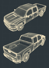 Drawing of a pickup truck © blacklight_trace