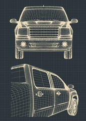 Stylized blueprints of a pickup truck © blacklight_trace