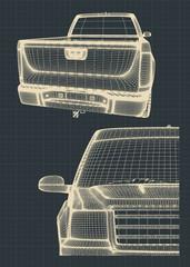 Stylized drawings of a pickup truck © blacklight_trace