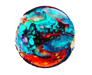 3d Render of a colorful ball that looks like a polluted planet on a white background
