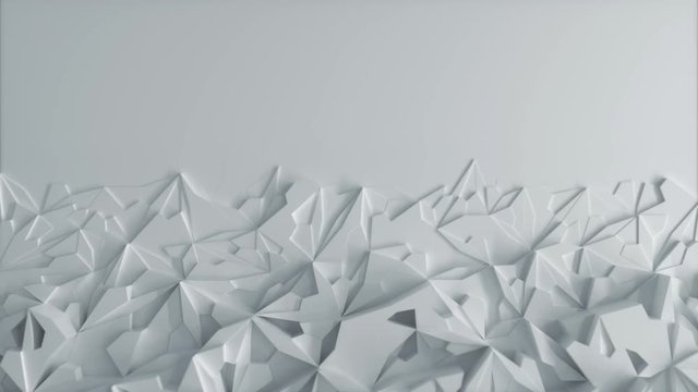 Background with 3d lowpoly White ice block and blank space perfect for your titles, text, presentation projects, smooth animation, 4k, horizontal