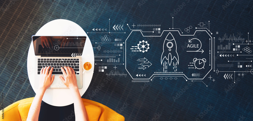 Poster agile concept with person using a laptop on a white table