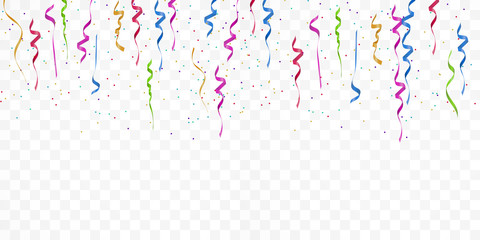 Realistic colorful bright confetti isolated on white transparent background. Celebration,party and festive flying  confetti backgrounds. 