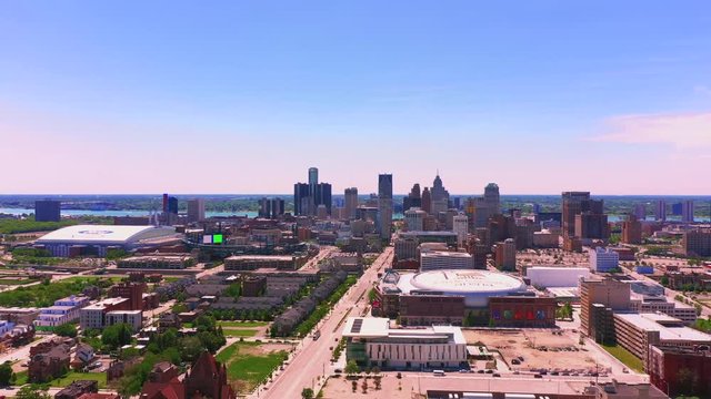 Skyline Panorama Detroit Michigan aerial view .