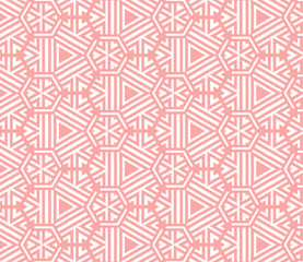 Fototapeta na wymiar Pink and white pattern with geometric simple design, texture for girl