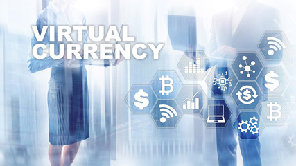 Virtual Currency Exchange, Investment concept. Currency symbols on a virtual screen. Financial Technology Background.