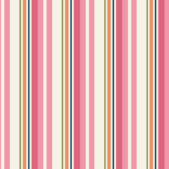 Classic pinstripe design seamless pattern in off white, pink, orange and green. Vibrant spring or summer colors, great for beach towels, fashion, graphic design, decor and gift wrapping paper. Vector.