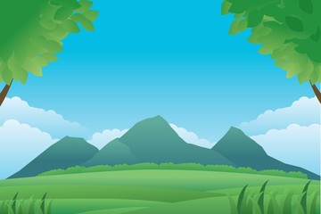Naklejka premium Landscape vector illustration can be used for graphic design or web background. Fresh spring or summer background 