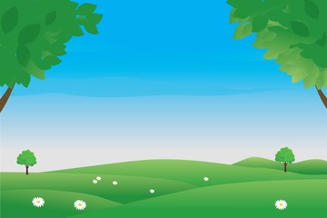 Obraz premium Landscape vector illustration can be used for graphic design or web background. Fresh spring or summer background 