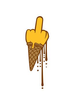 tropfen schmelzen eis kugel fick dich wichser beleidigung mittelfinger eiscreme b&ouml;se fuck you off hand clipart waffel logo lecker liebe waffel sommer essen hunger kugel schlecken design